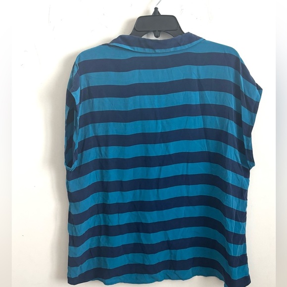 EQUIPMENT Shirt 100%Silk Leandra Button Down Cabana Stripe Cayenne Short Sleeve - Picture 3 of 6